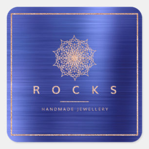 Lizmandala-Rosa-Rosen-Goldkobalt-Blau metallisch Quadratischer Aufkleber