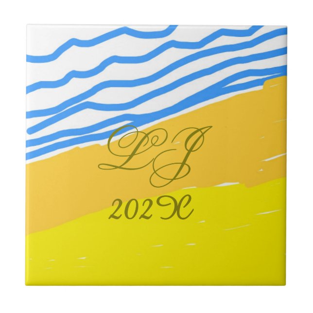 LJ Monogram Elegant Modern Beach Wedding Fliese (Vorderseite)