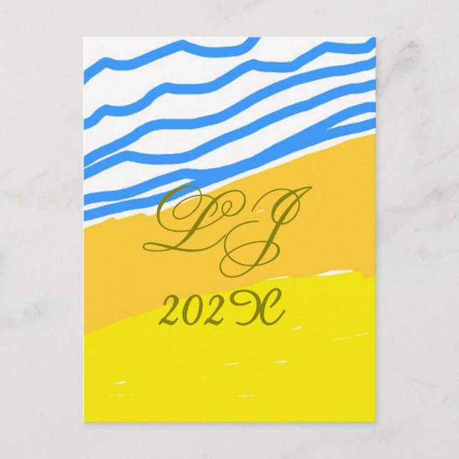 LJ Monogram Elegant Modern Beach Wedding Postkarte (Vorderseite)