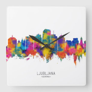 Ljubljana Skyline Quadratische Wanduhr