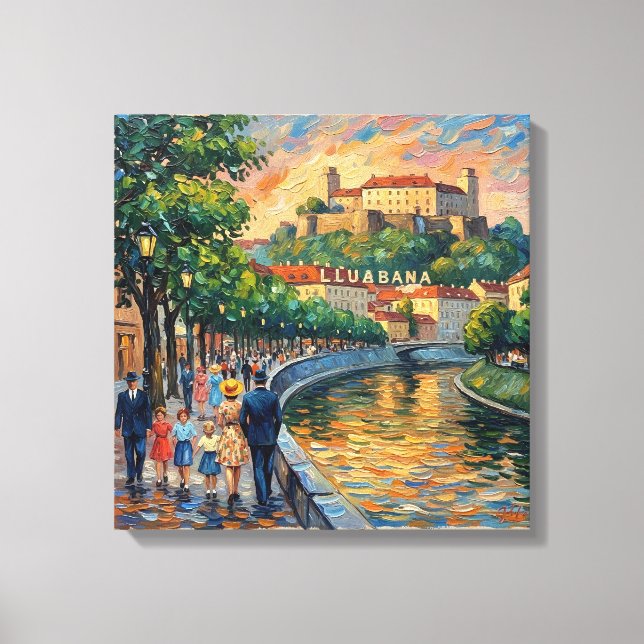 Ljubljana Slovenia Castle Riverside Wall Art Leinwanddruck (Vorderseite)