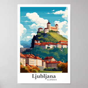 Ljubljana Slovenien Travel Potrait Illustration Poster