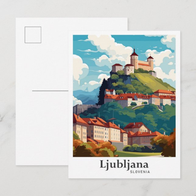 Ljubljana Slovenien Travel Potrait Illustration Postkarte (Vorne/Hinten)