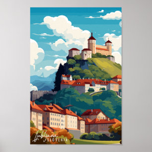 Ljubljana Slovenije Vintage Illustration Poster