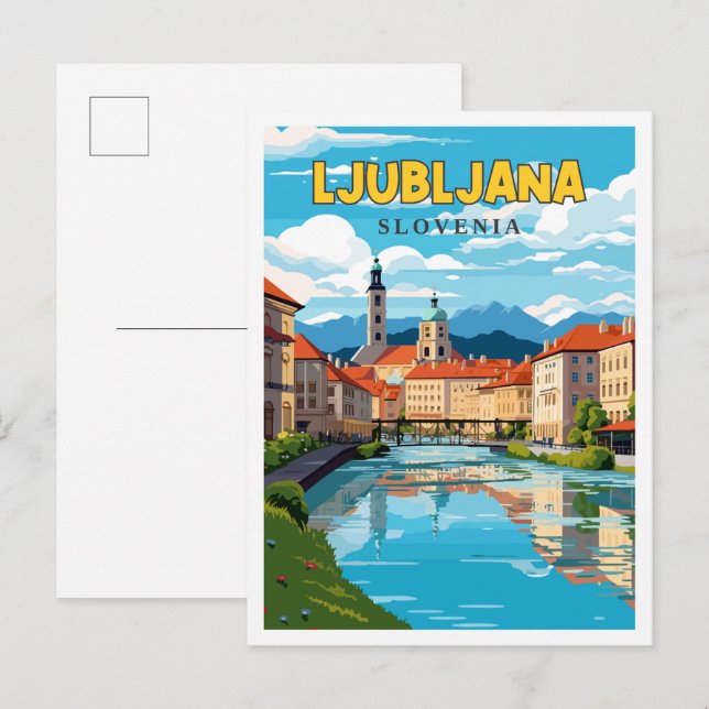 Ljubljana Slovenije Vintage Illustration Postkarte (Vorne/Hinten)