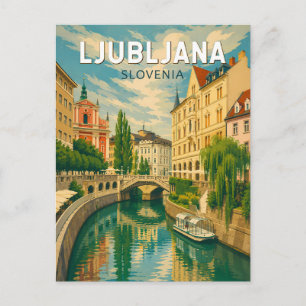 Ljubljana Slowenien Illustration Reise Kunst Vinta Postkarte