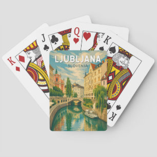 Ljubljana Slowenien Illustration Reise Kunst Vinta Spielkarten