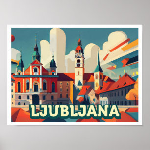 Ljubljana Slowenien Reise künstlerisch farbenfroh Poster