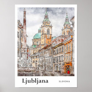 Ljubljana Slowenien Reise Wasserfarbe Handgezeichn Poster