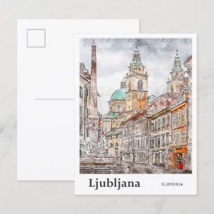 Ljubljana Slowenien Reisen Wasserfarben Hand gezog Postkarte
