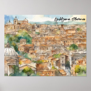 Ljubljana Slowenien Silhouette Aquarellmalerei Poster