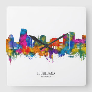 Ljubljana Slowenien Skyline Quadratische Wanduhr