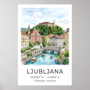 Ljubljana Wandkunst Teal Fluss und Schloss Poster
