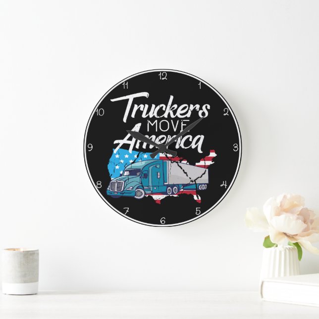 LKW bewegen Amerika: Silhouette der Flagge Große Wanduhr (Zuhause)