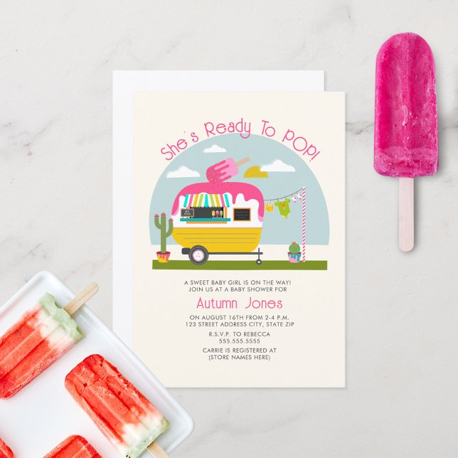 LKW-Camper Pink Babydusche für den Pop Eis Pop Einladung (Von Creator hochgeladen)
