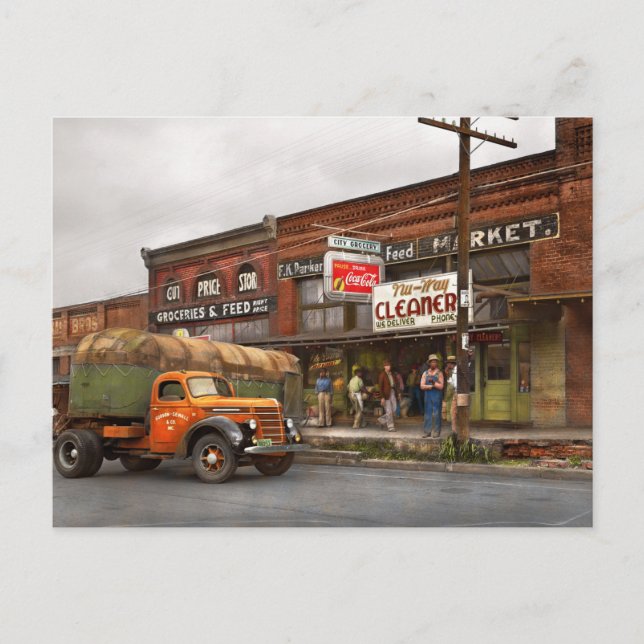 Lkw - Der Lebensmittelhändler in der Stadt 1939 Postkarte (Vorderseite)