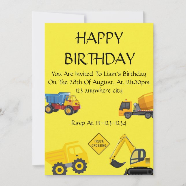 Lkw Einladung zum Geburtstag von Jungen (Vorderseite)