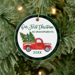 LKW Erstes Weihnachten als Großeltern Grün Kariert Keramik Ornament