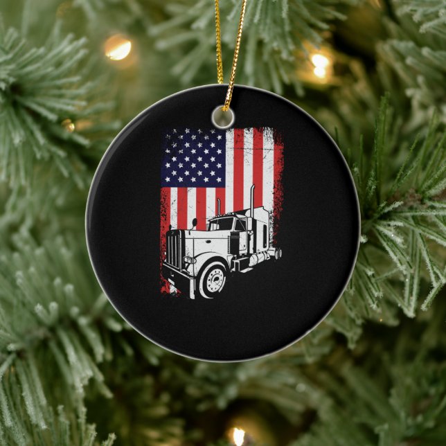LKW-Fahrer Amerikanischer Fahne LKW-Geschenk Keramik Ornament (Baum)