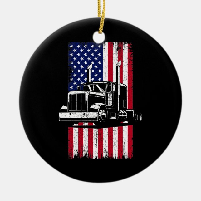 LKW-Fahrer Amerikanischer Flaggenwächter Keramik Ornament (Vorne)