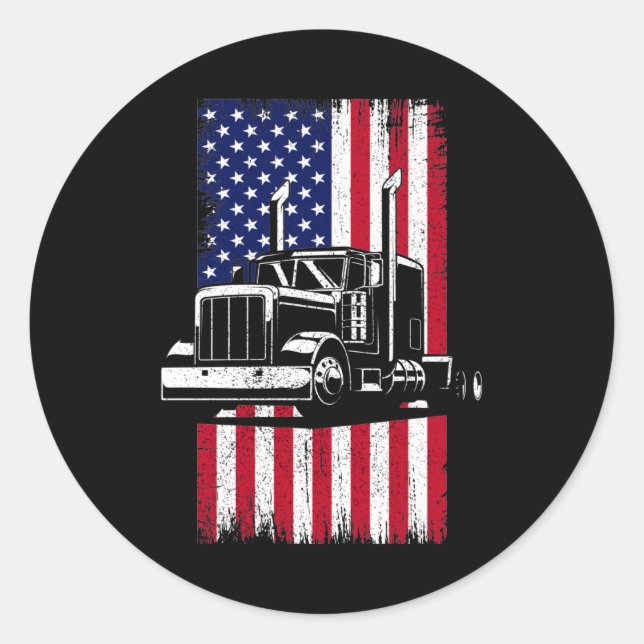LKW-Fahrer Amerikanischer Flaggenwächter Runder Aufkleber (Vorderseite)