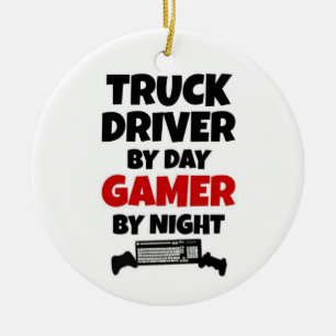 Lkw-Fahrer bei Day Gamer bei Nacht Keramikornament