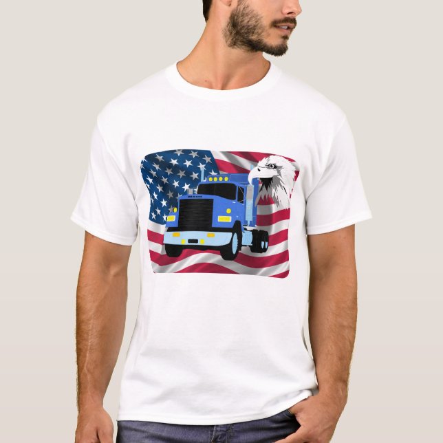 LKW-Fahrer-T - Shirt mit US-Flagge und -adler (Vorderseite)