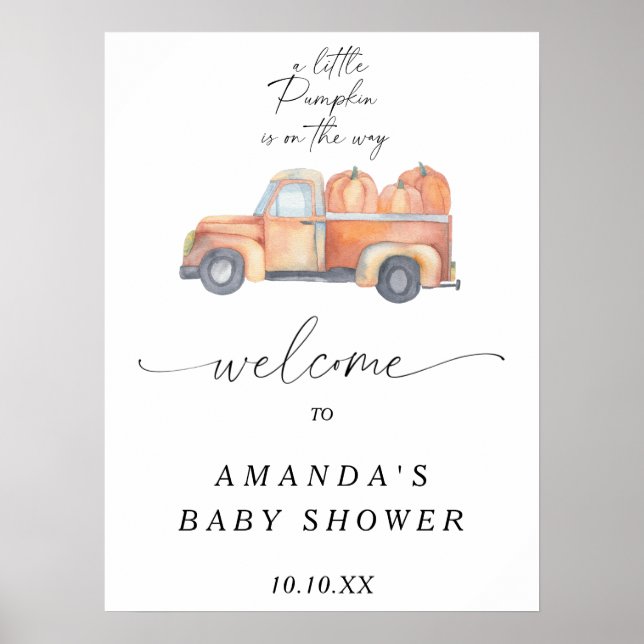 LKW Kürbis Herbst Begrüßung Babydusche Party Poster (Vorne)