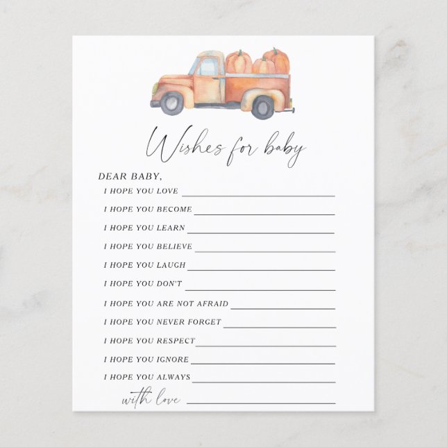LKW-Kürbis - Party | Wünsche für Babyspiel (Vorderseite)