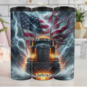 LKW-Lightning und amerikanische Flagge Thermosbecher