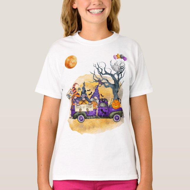 LKW mit 3 Gnomen, 2 Jack O'Lanterns & Ghost T-Shirt (Vorderseite)