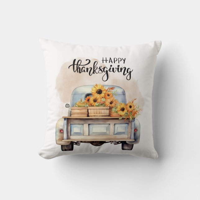 LKW mit Pumpkin auf Landstraßen Kissen (Vorderseite)