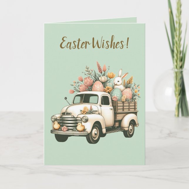 LKW mit sonnigen Eiern und Blume zu Ostern Karte (Vorderseite)
