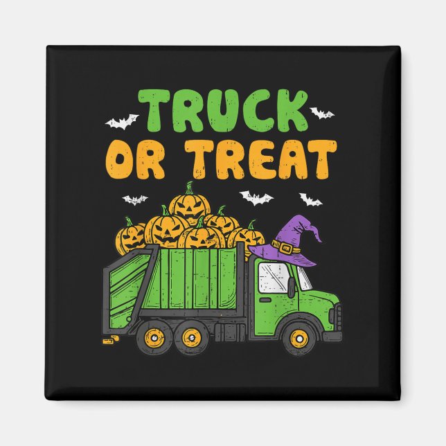 LKW oder Leckerei Funny Pumpkin Garbage Truck Hall Magnet (Vorne)