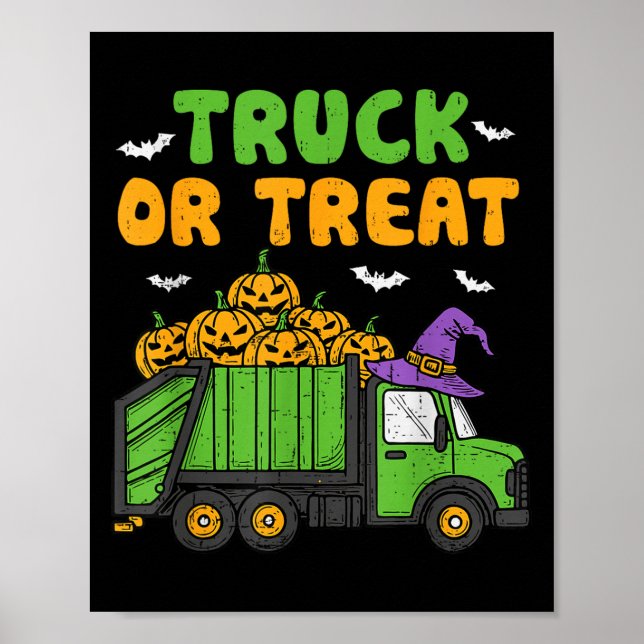 LKW oder Leckerei Funny Pumpkin Garbage Truck Hall Poster (Vorne)