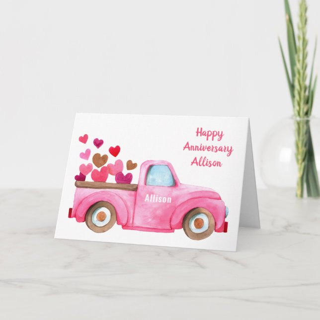 LKW und Herz Personalisiert rosa Karte (Vorderseite)