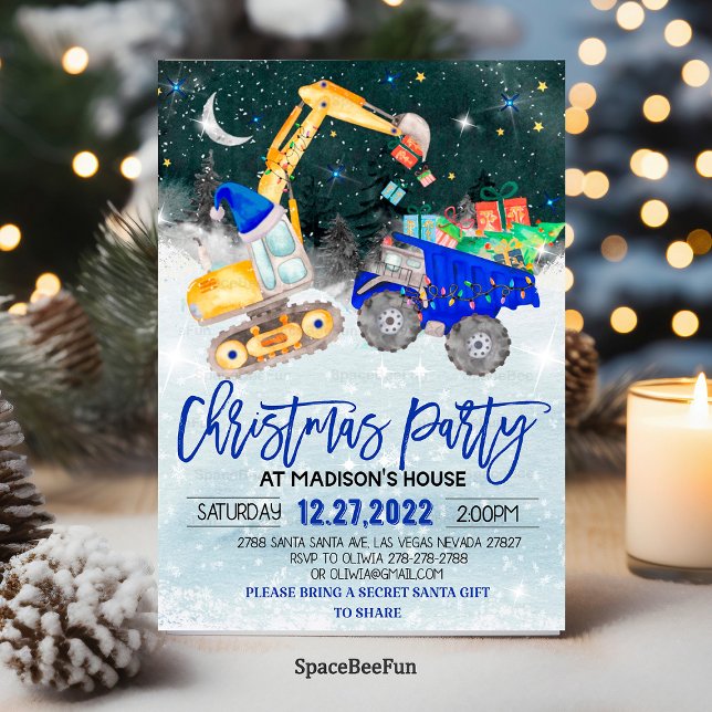Lkw Weihnachts-Party Einladung (Truck Christmas Party Excavator invitation Birthday Christmas Party Car invitation Holiday card invi)