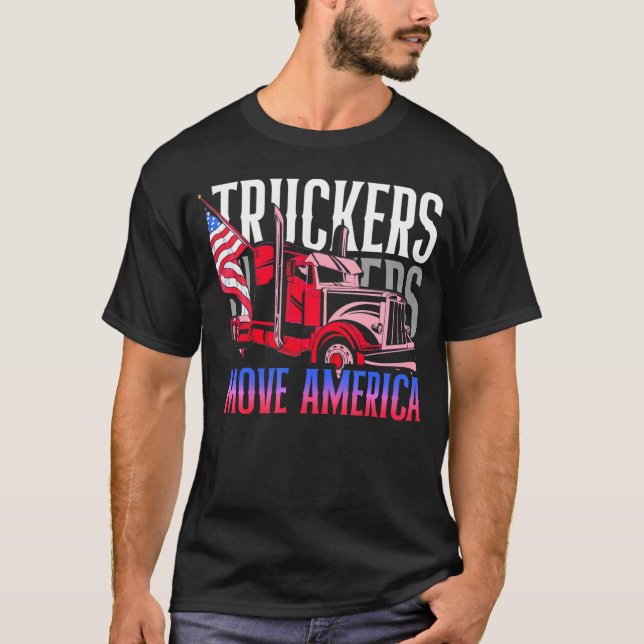 LKWs bewegen US Flag Truck Driver T-Shirt (Vorderseite)