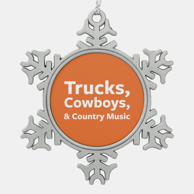 LKWs, Cowboys und Countrymusik Schneeflocken Zinn-Ornament (Vorderseite)