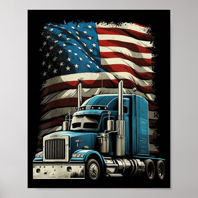 LKWs US-amerikanische Fahne für Patriotic Truck Dr Poster (Vorne)