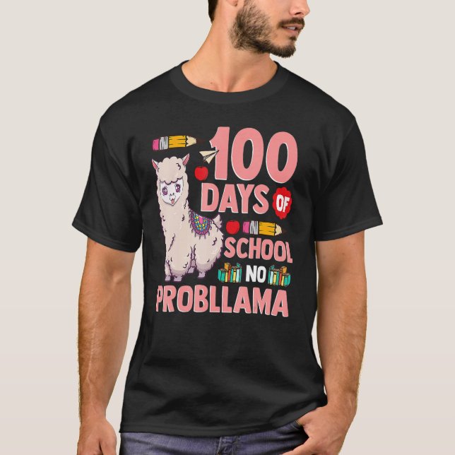 Llama 100 Days Of School No Probllama Teacher Stud T-Shirt (Vorderseite)