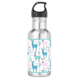 Llama Alapaca Animal Blue Pink Animals Edelstahlflasche