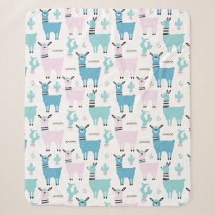 Llama Alapaca Muster Blau Pink Niedliche Tiere Sherpadecke