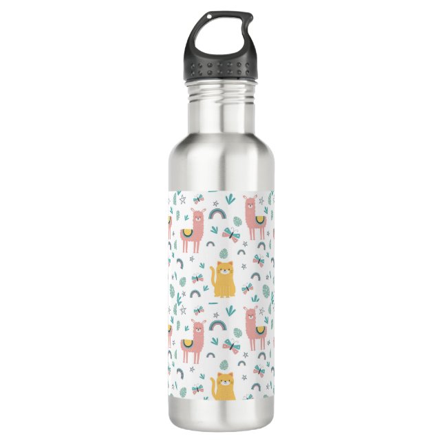 Llama Alapaca Niedlicher Tiere Boho Design Edelstahlflasche (Vorderseite)