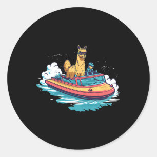 Llama Alpaca auf einem Schiff - Design Runder Aufkleber