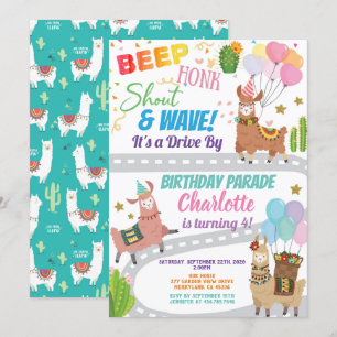 Llama Alpaca Drive Through Birthday Party Parade Einladung