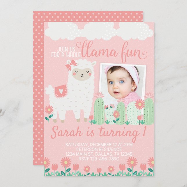Llama Alpaca Geburtstagsparty Einladung (Vorne/Hinten)