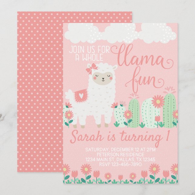 Llama Alpaca Geburtstagsparty Einladung (Vorne/Hinten)