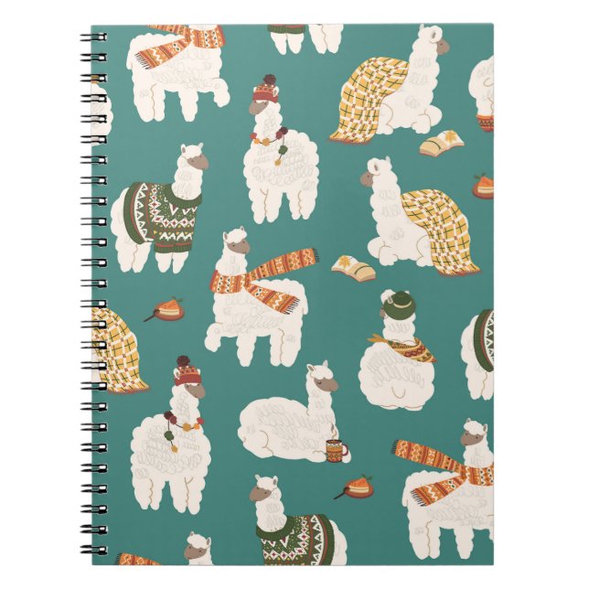 Llama Alpaca Sweater Nahtloses Muster. Notizblock (Vorderseite)