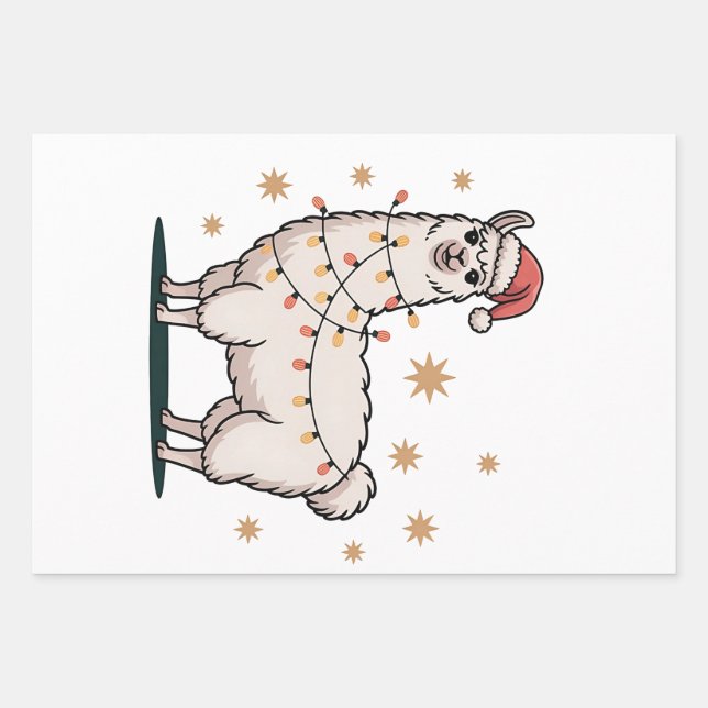 Llama Alpaca With Santa Hat And Christmas Light Geschenkpapier Set (Vorderseite)